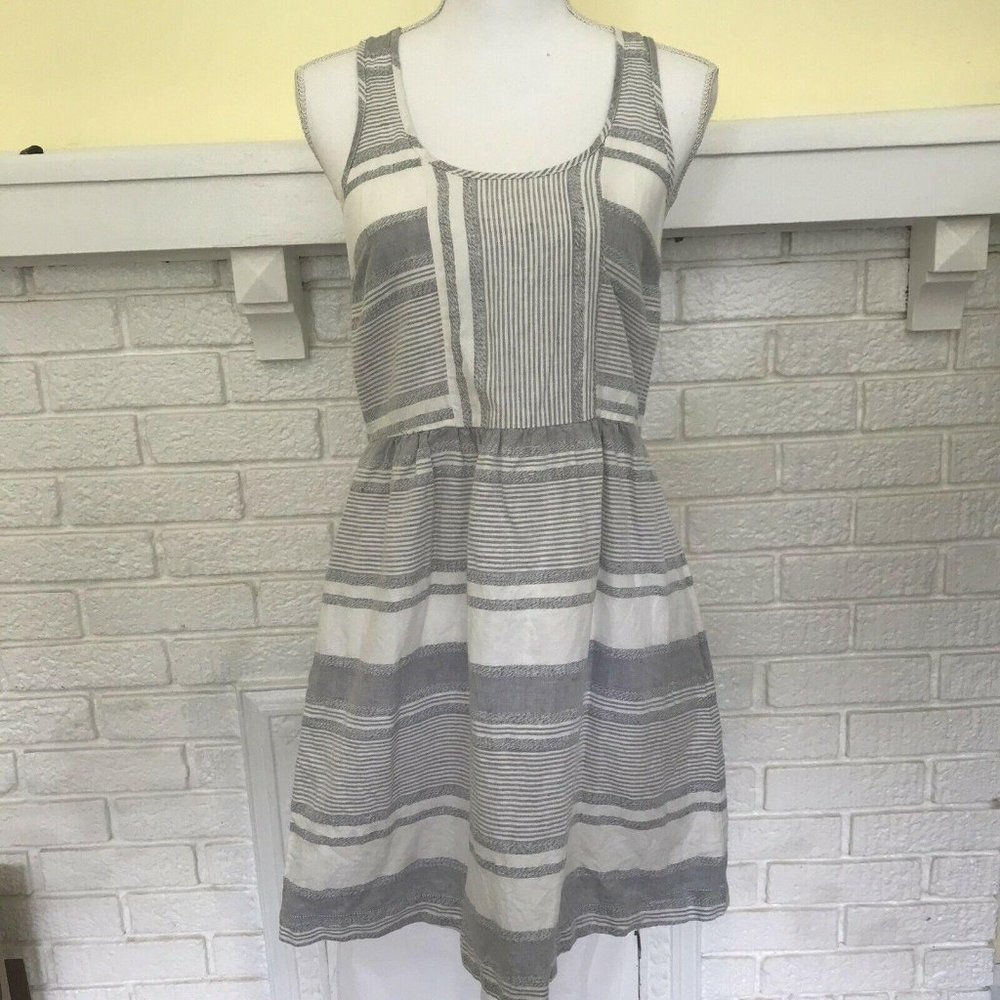 Lou And Grey Dress Sleeveless Gray White Linen